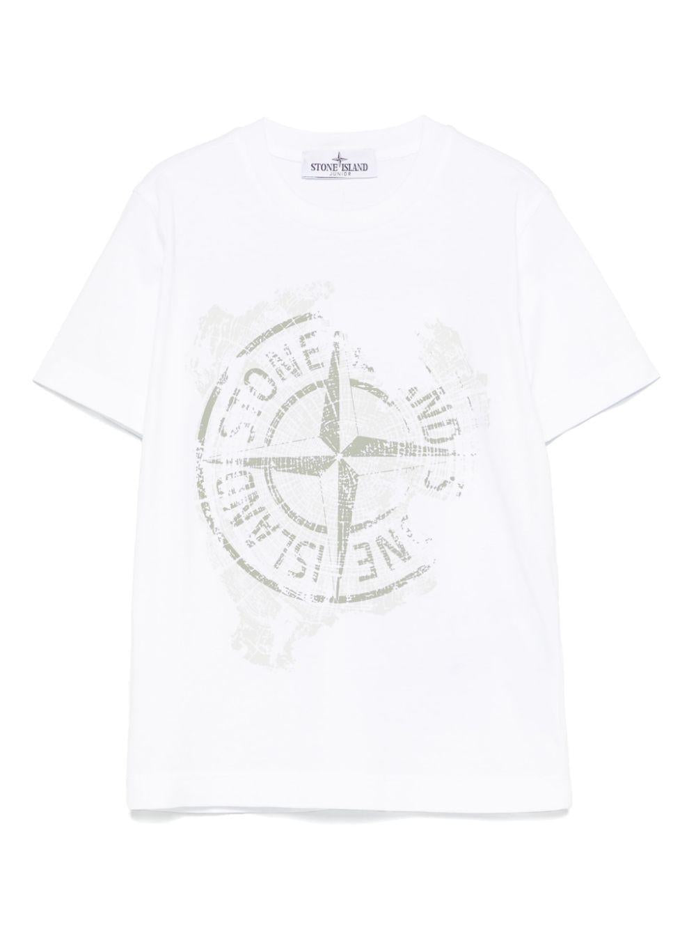 T-shirt con stampa per bambino Stone Island Junior bianco con girocollo K1S162100010S0128 V0001 STONE ISLAND KIDS