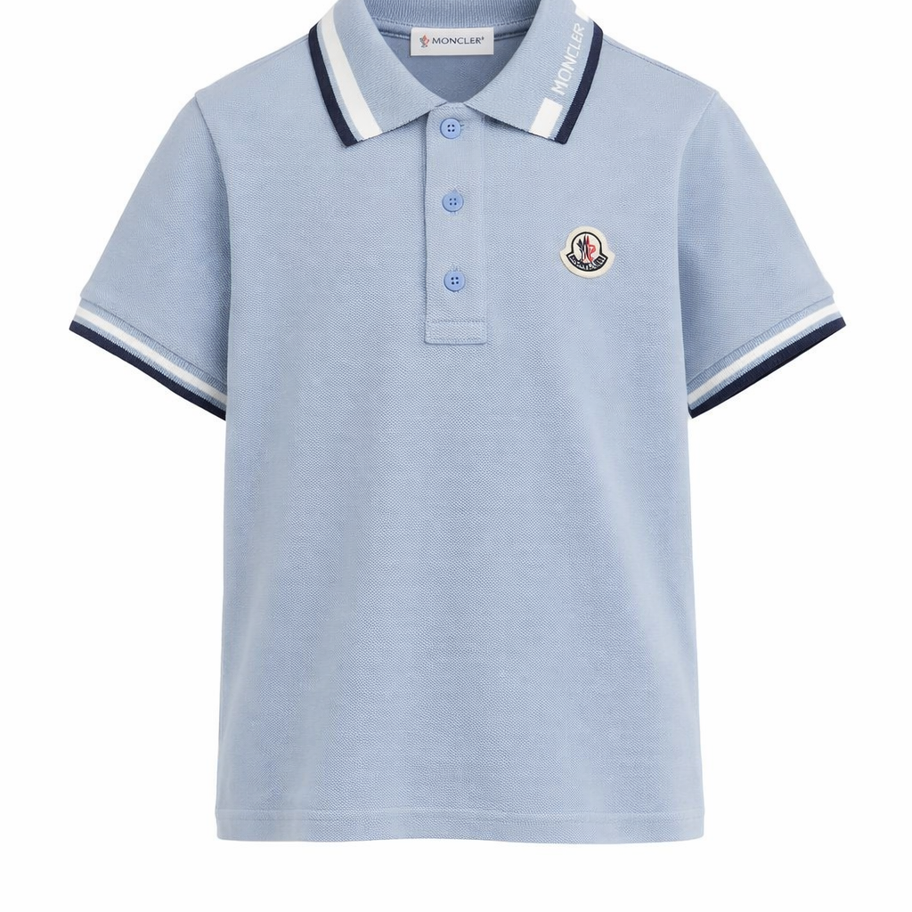 T-shirt per bambino Moncler Enfant azzurro con bordi a contrasto L19548A000128496W 715 MONCLER KIDS