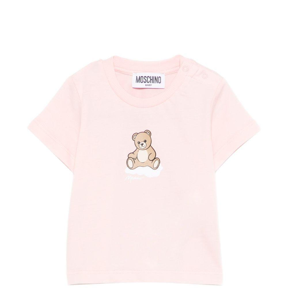 T-shirt per neonata Moschino Kids rosa con stampa Teddy Bear su nuvola MUM04QLAA24 50209 MOSCHINO KIDS