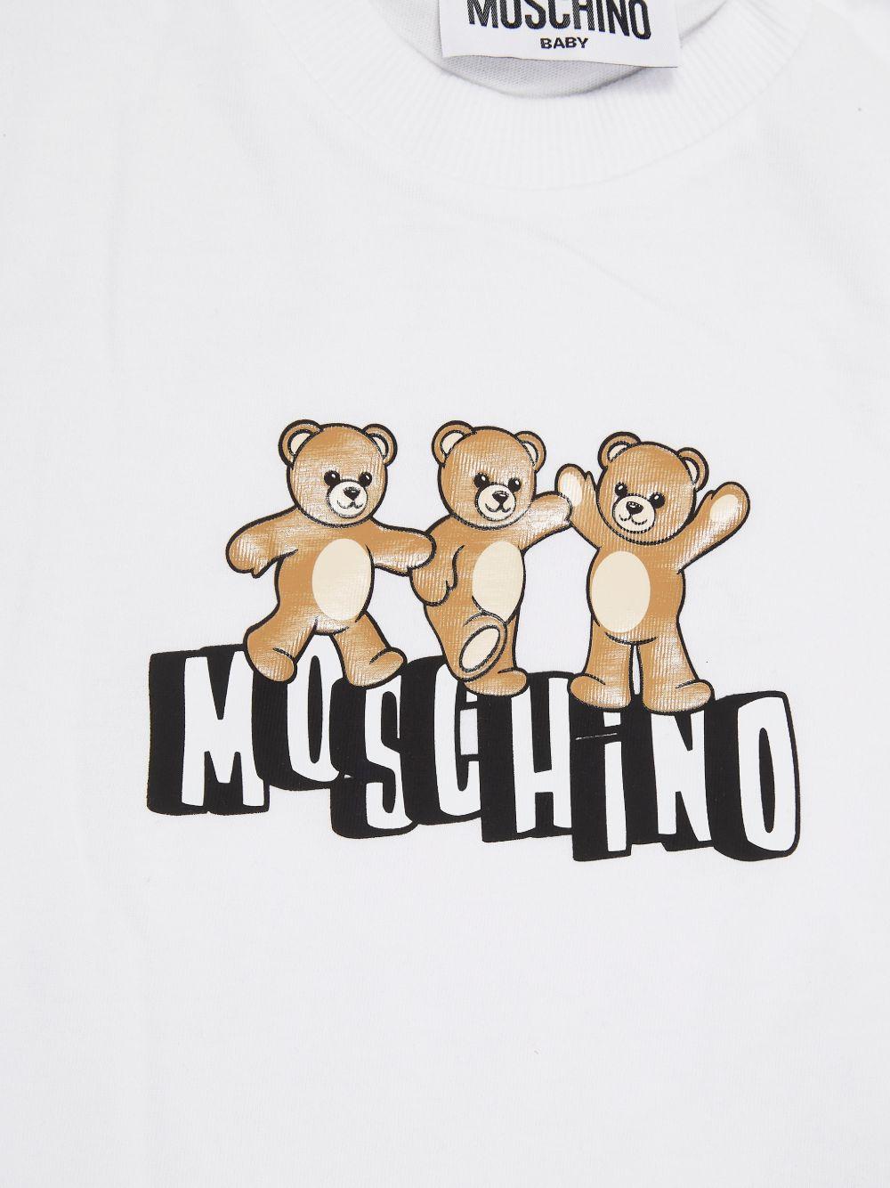 Set t-shirt e shorts per neonato Moschino Kids bianco e nero con stampa Teddy MXG00MLAA17 83240 MOSCHINO KIDS