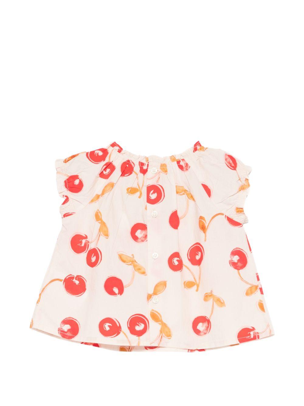 Blusa per neonata Bonpoint beige con stampa ciliegie all-over S06XBLW00012 603A BONPOINT KIDS