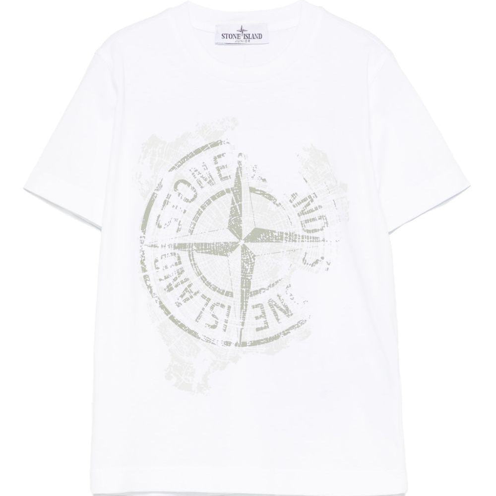 T-shirt con stampa per bambino Stone Island Junior bianco con girocollo K1S162100010S0128 V0001 STONE ISLAND JUNIOR