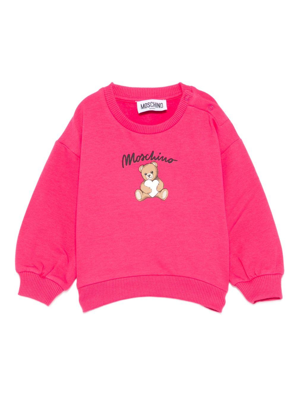 Felpa per neonata Moschino Kids fucsia con stampa orsetto MDF033LCA40 50541 MOSCHINO KIDS