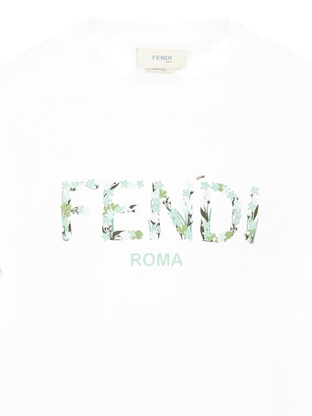 T-shirt per bambina Fendi Kids bianco con logo JFI375 7AJ F1SGM FENDI KIDS