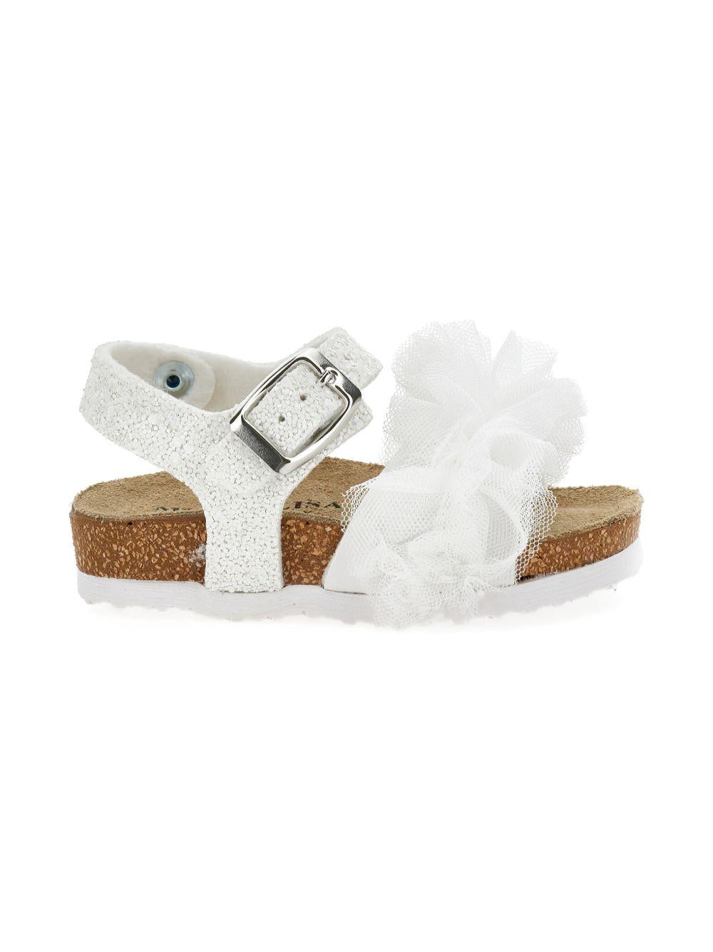 Sandali per bambina Monnalisa bianchi con dettaglio volant 83G011 7708 0001 MONNALISA KIDS