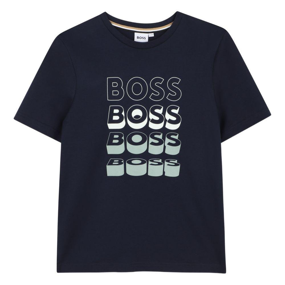 T-shirt per bambino Boss Kids blu con stampa grafica J52982 849 BOSS KIDS