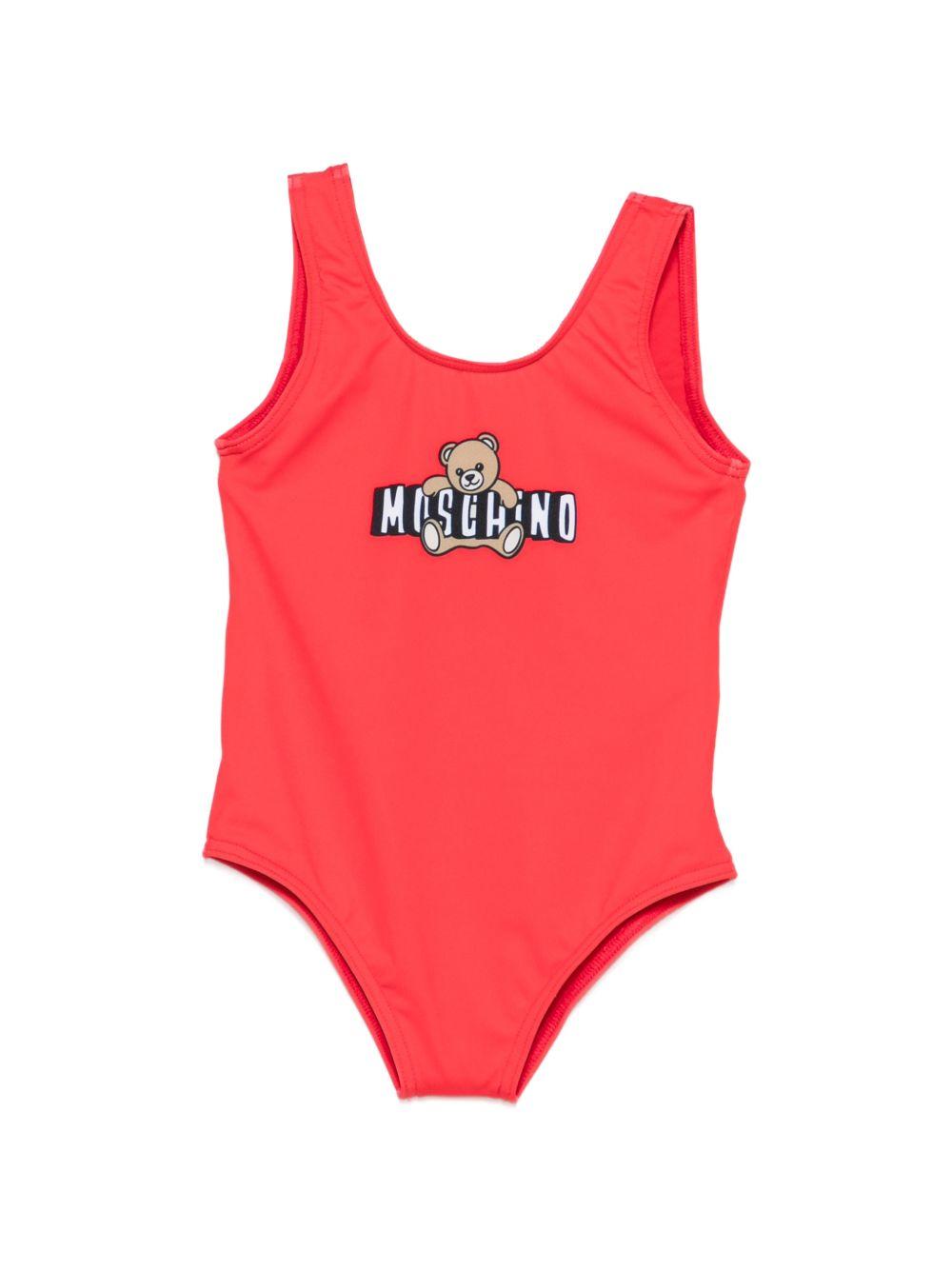 Costume intero per neonata Moschino Kids rosso con stampa Teddy sul davanti M2L00ALKA11 50109 MOSCHINO KIDS