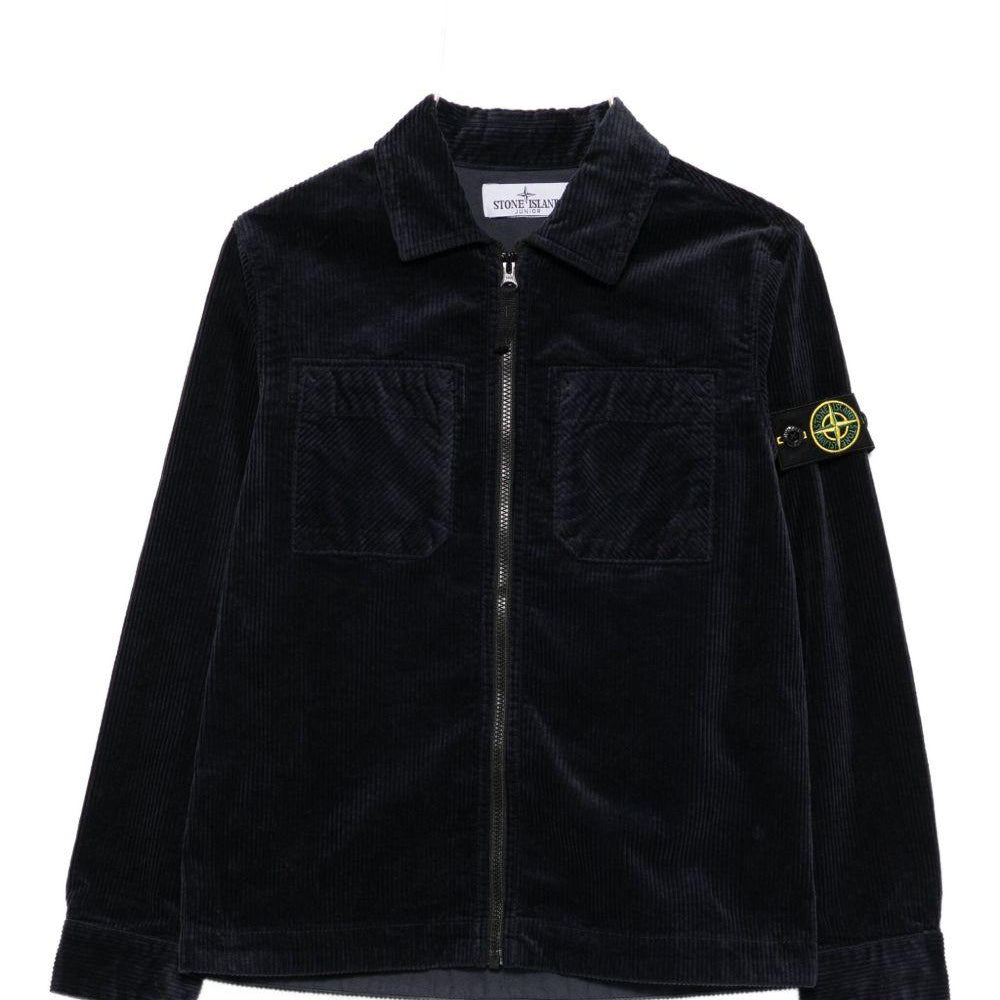 Camicia per bambino Stone Island Junior blu a coste con zip K2S161200003S0199 V0020 STONE ISLAND JUNIOR