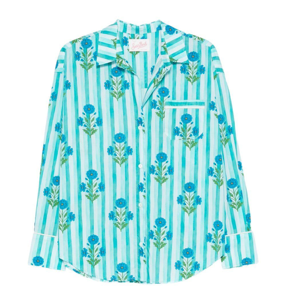 Camicia per donna MC2 Saint Barth azzurra con stampa grafica floreale CYS0002 08005L MC2 ST. BARTH