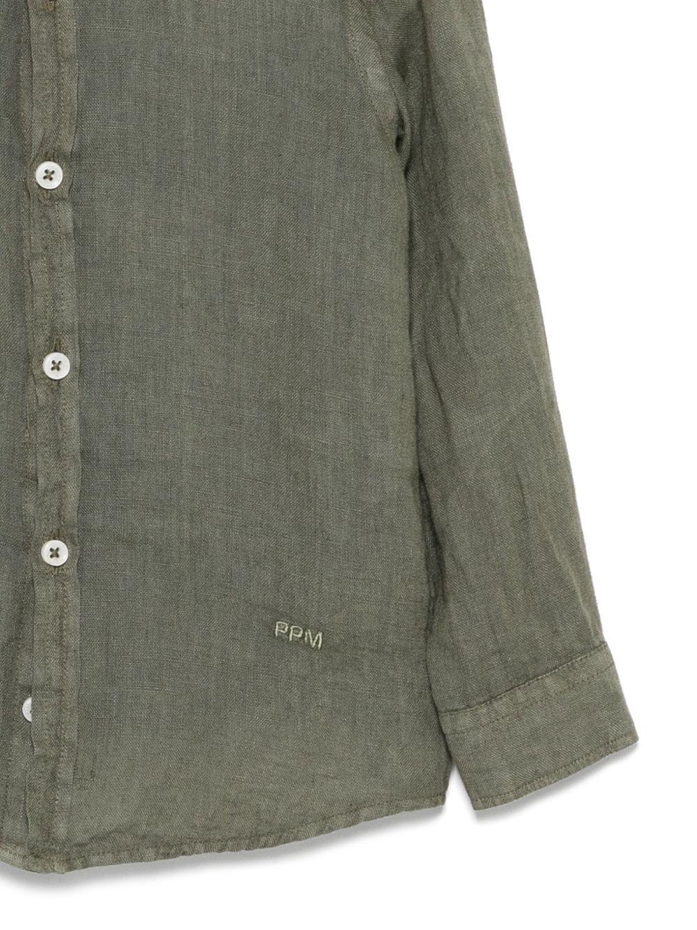 Camicia in lino per bambino Paolo Pecora Kids verde con logo ricamato PP4032 OLIVA PAOLO PECORA KIDS