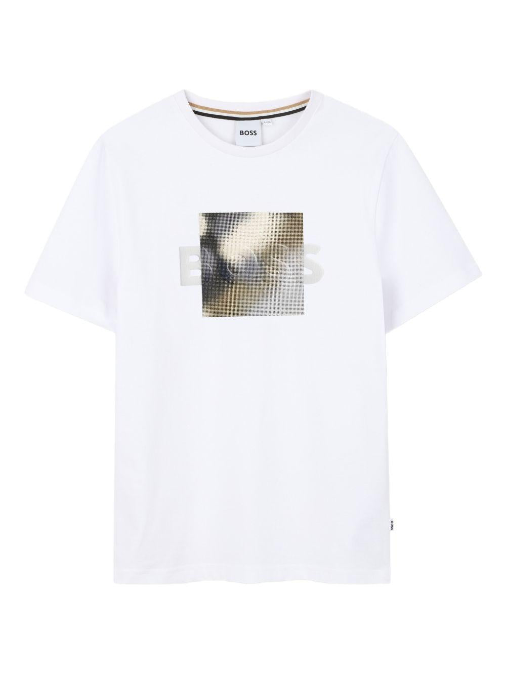 T-shirt per bambino Boss Kids bianco con stampa grafica J52980 10P BOSS KIDS