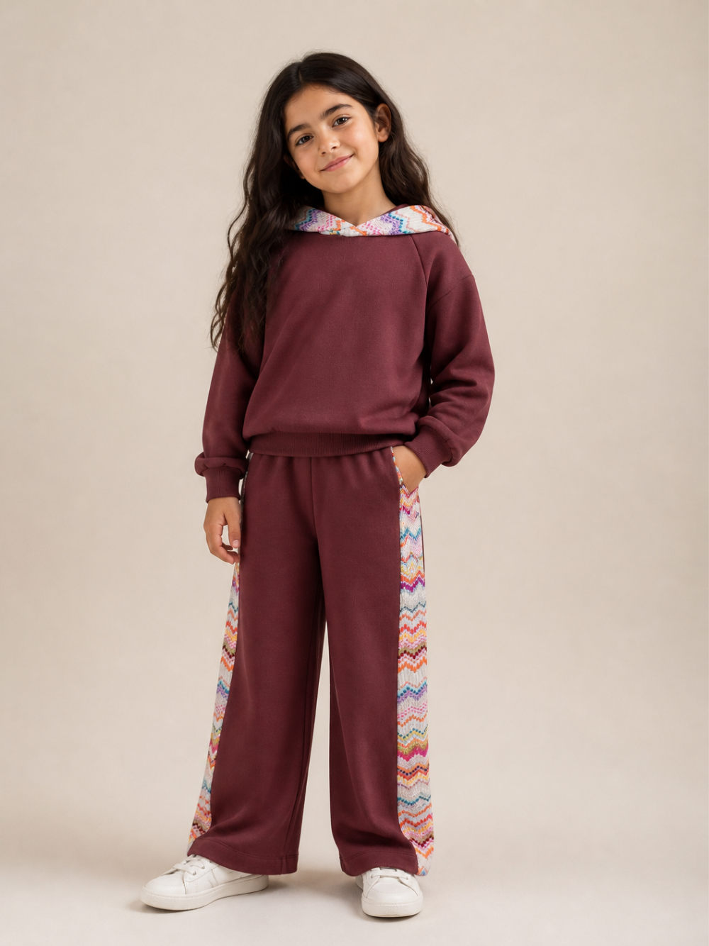 Felpa per bambina Missoni Kids bordeaux con cappuccio con motivo a zigzag MZ4A00 Z3183 530 MISSONI KIDS