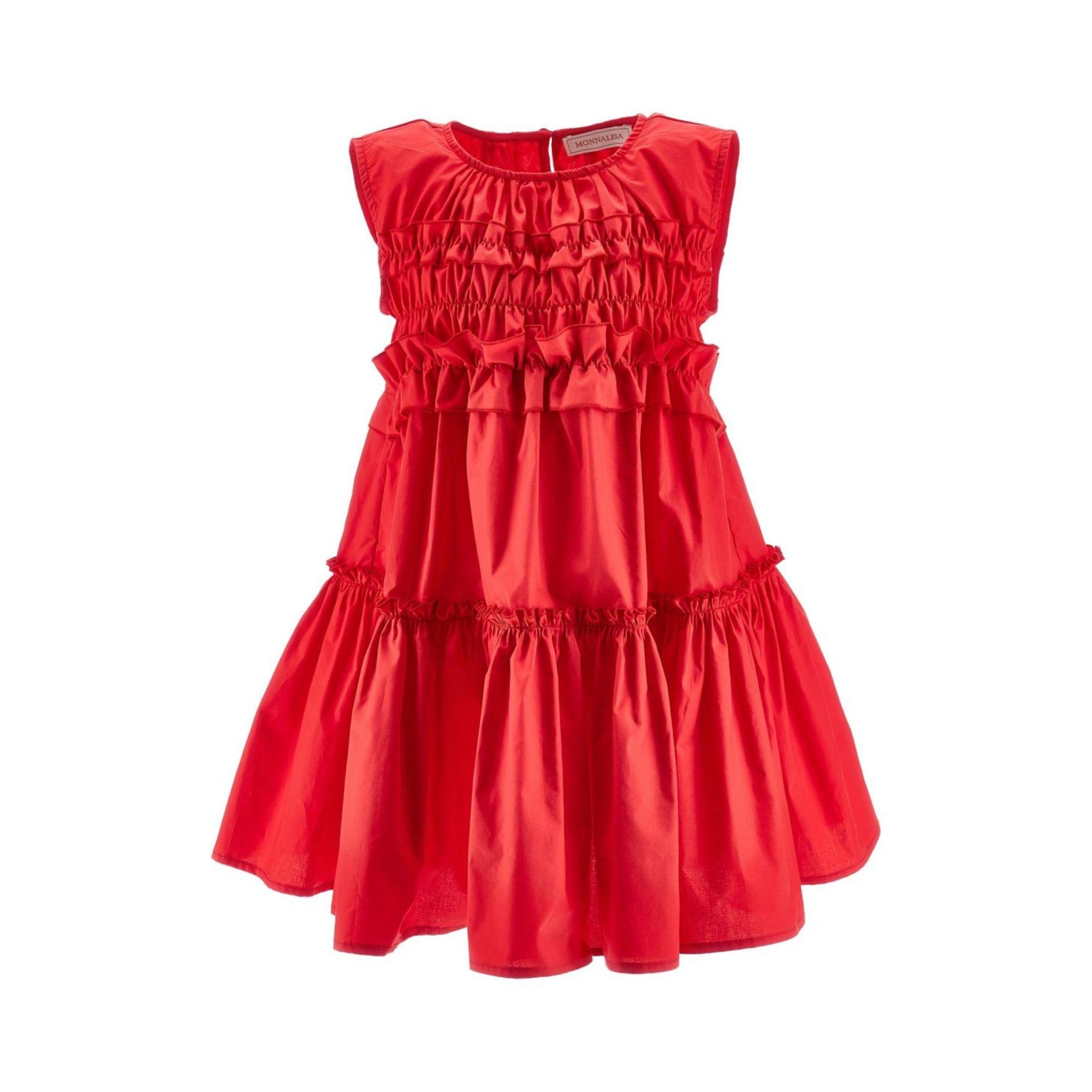 Abito per bambina Monnalisa rosso smanicato con ruches 17G910 7116 0044 MONNALISA KIDS