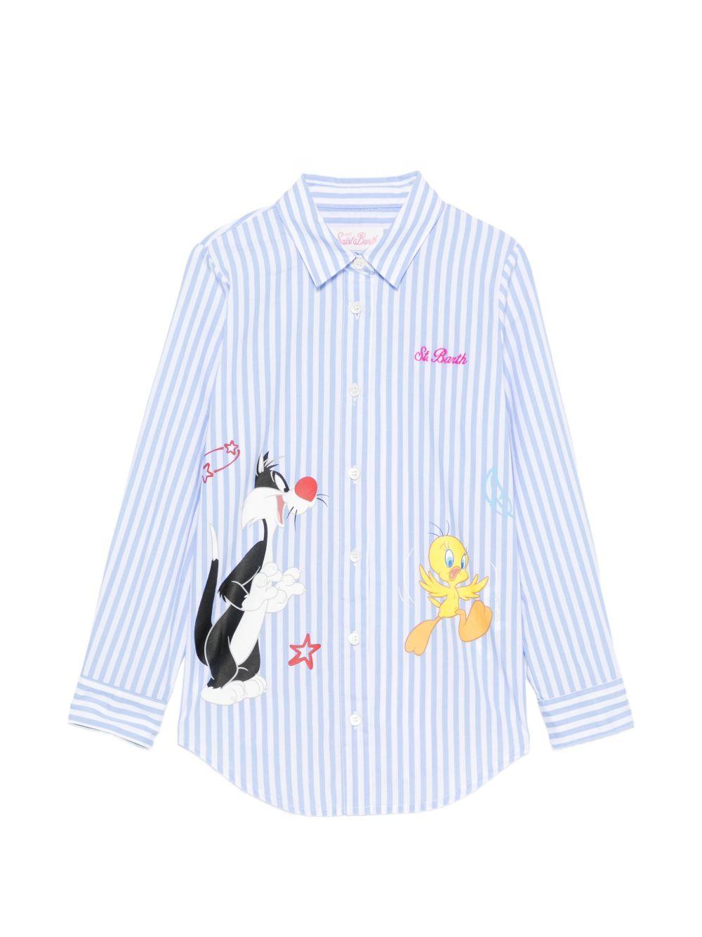 Camicia a righe per bamabina MC2 Saint Barth Kids x Looney Tunes azzurra con stampa grafica BRIG003 01933L MC2 ST. BARTH KIDS