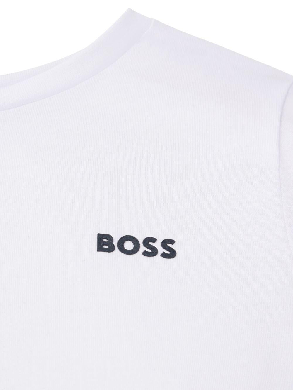 T-shirt da bambino Boss Kids bianca con stampa con logo J25P23 10P BOSS KIDS