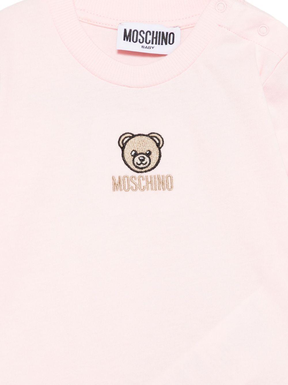 T-shirt per neonata Moschino Kids rosa con orsetto ricamato M9O00RLAA10 50209 MOSCHINO KIDS