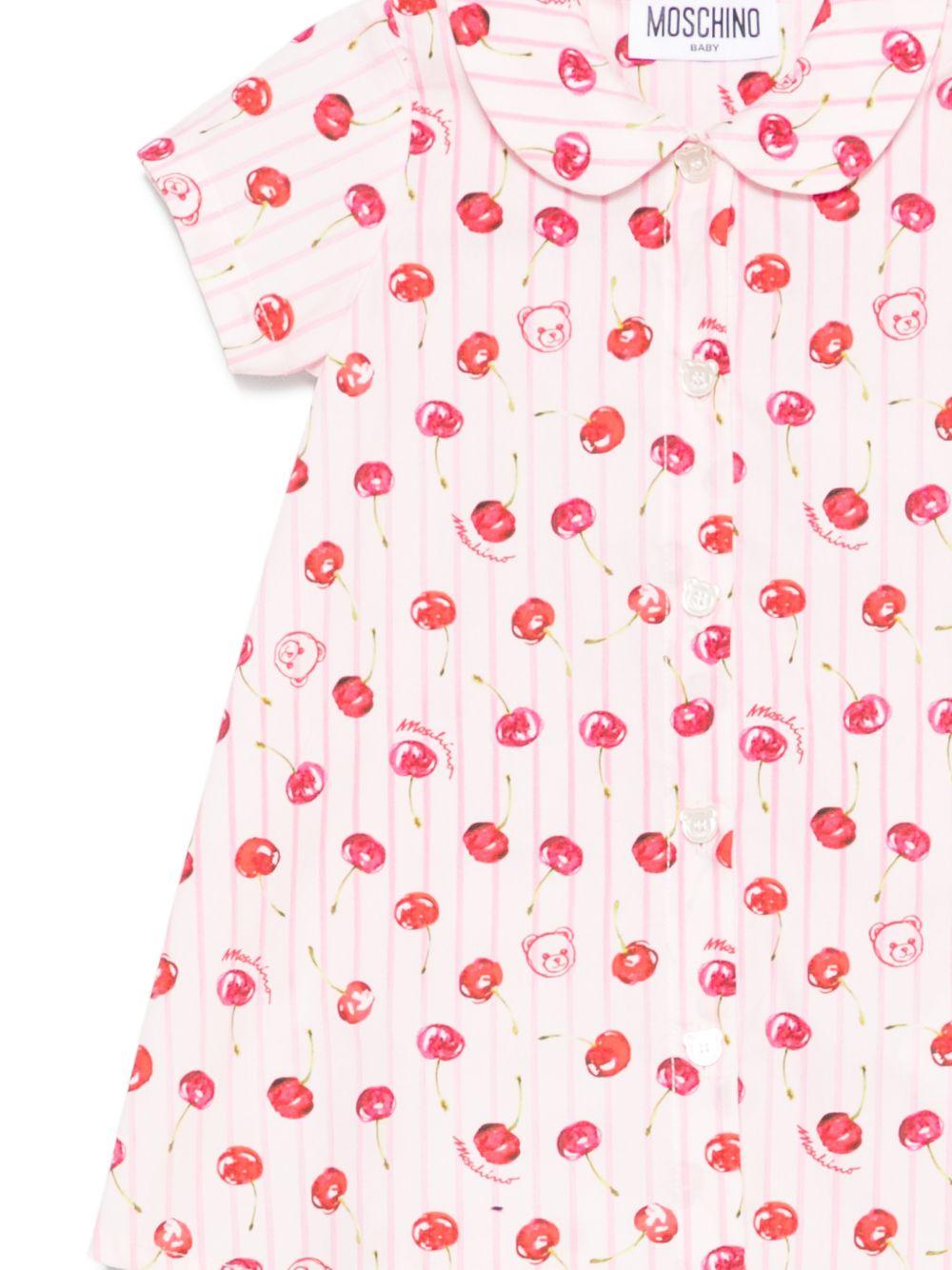 Abito per neonata Moschino Kids rosa con stampa ciliegie all-over MDV0D8LLB66 83658 MOSCHINO KIDS