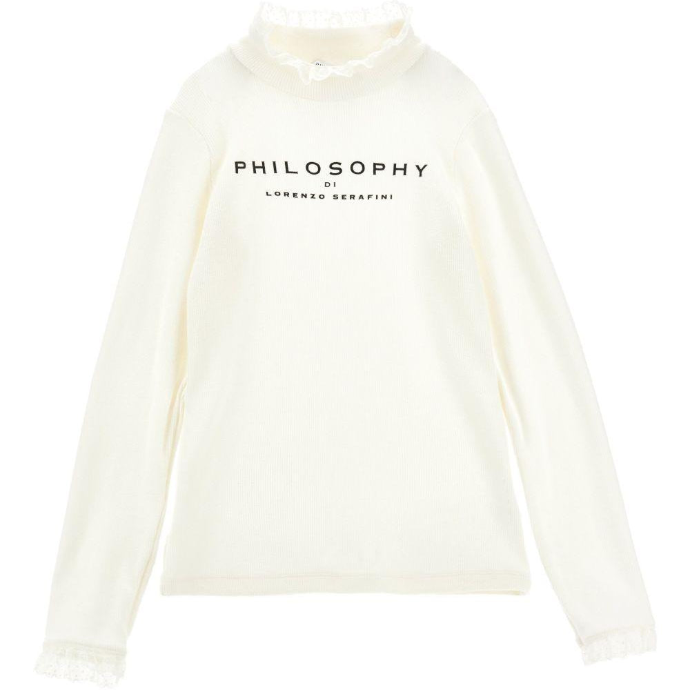 T-shirt per bambina Philosophy Di Lorenzo Serafini Kids bianca con finitura in pizzo I1F619 6212 P001 PHILOSOPHY
