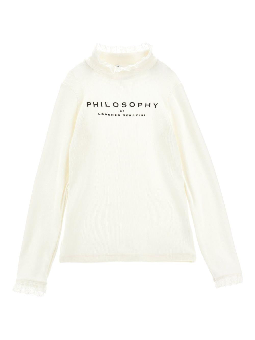 T-shirt per bambina Philosophy Di Lorenzo Serafini Kids bianca con finitura in pizzo I1F619 6212 P001 PHILOSOPHY