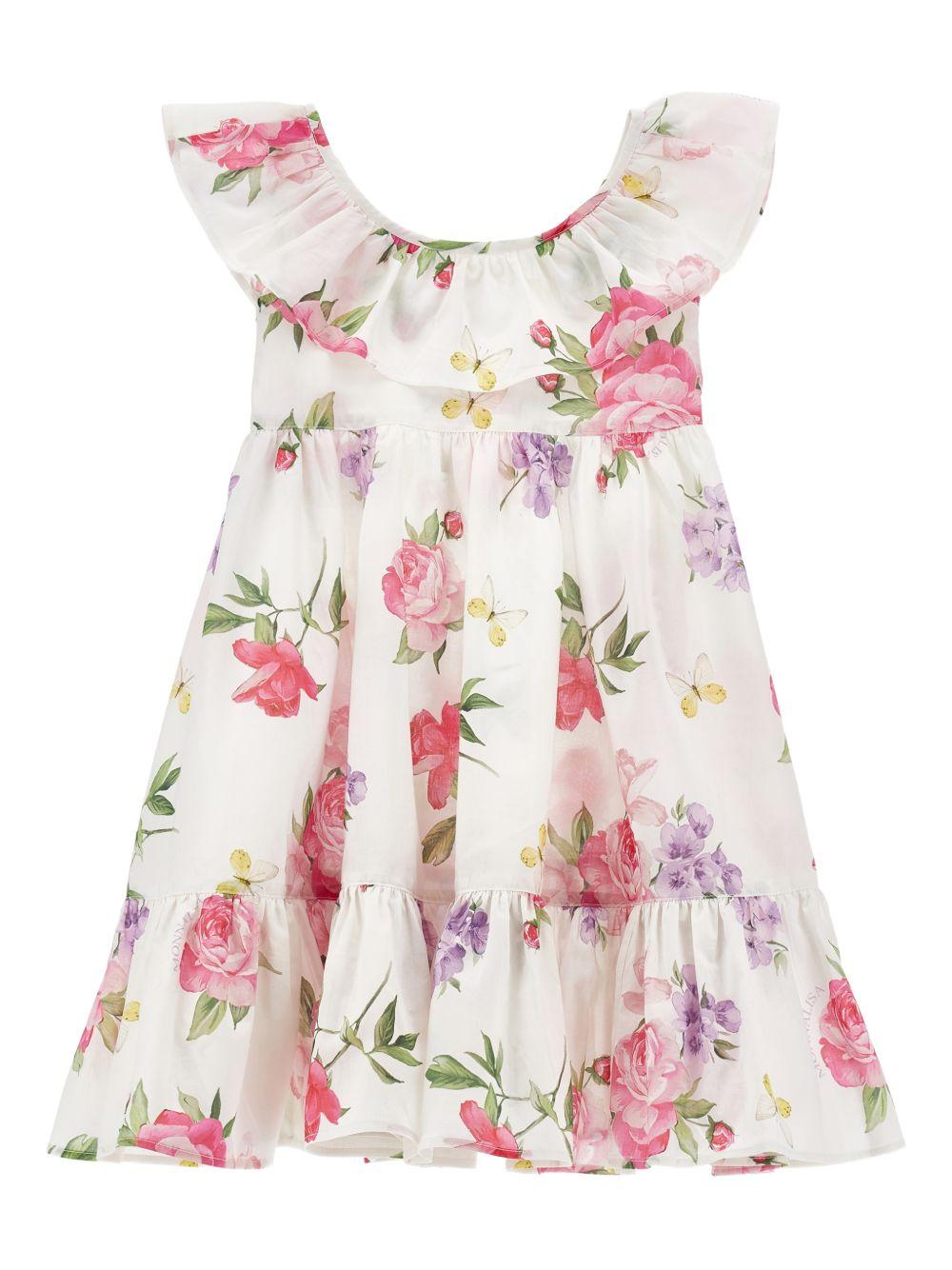 Abito per bambina Monnalisa bianco con motivo a fiori 19G902 7045 0099 MONNALISA KIDS