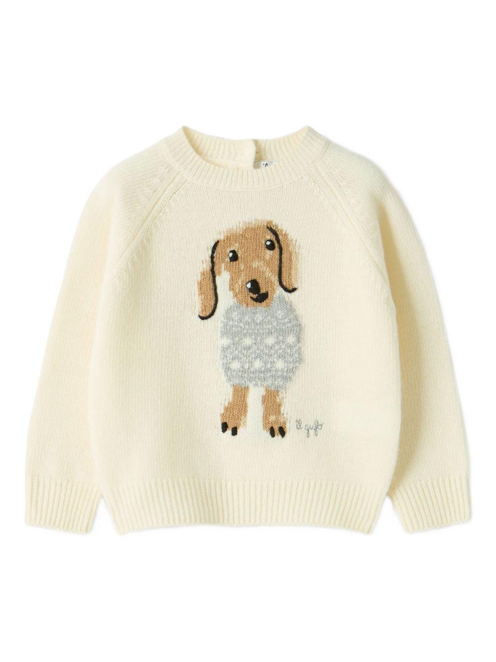 Maglione per neonato Il Gufo bianco con ricamo cagnolino A25GMA0008EM220 1007L IL GUFO