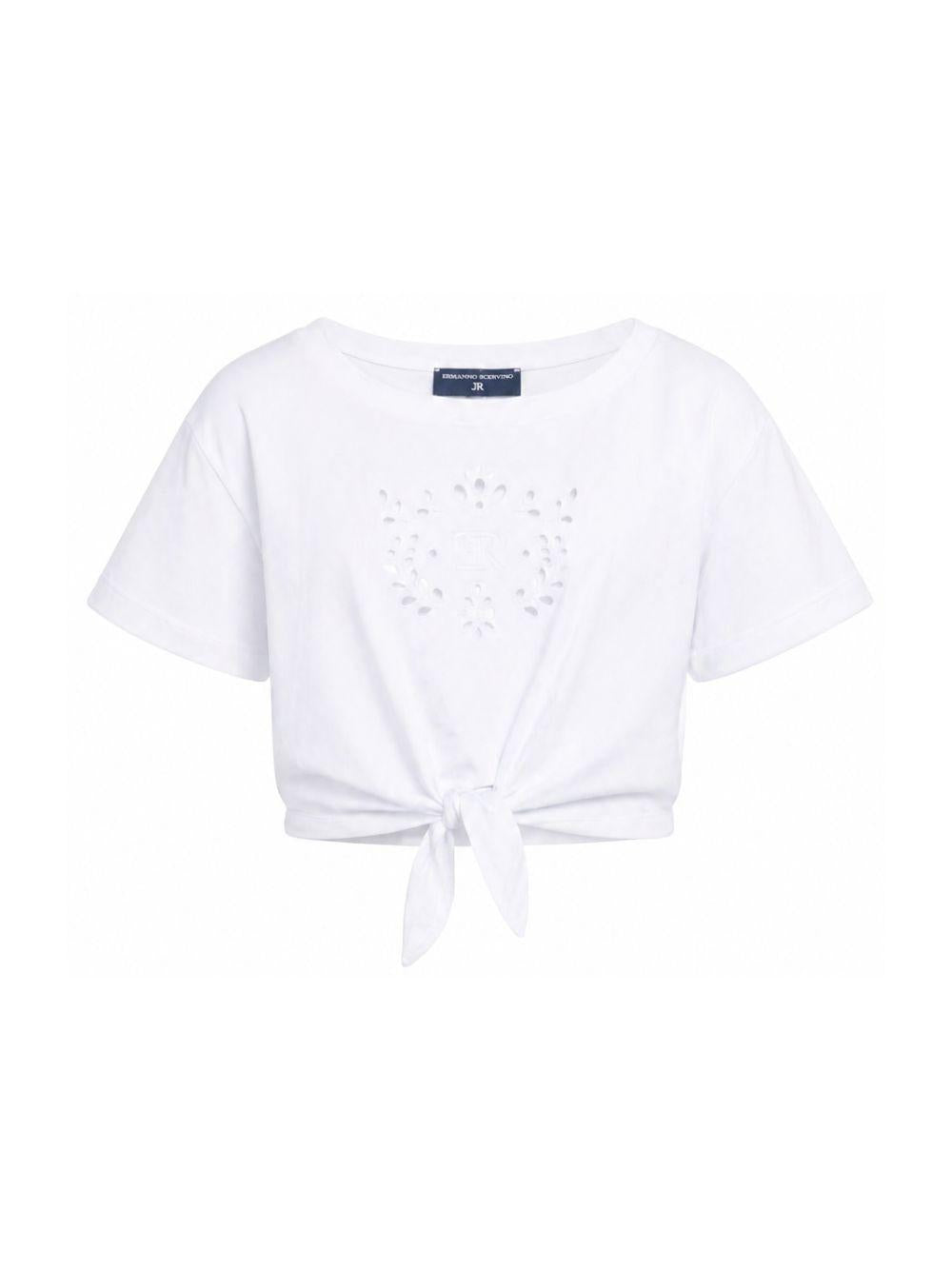 T-shirt per bambina Ermanno Scervino Junior bianca con design crop Z1G609 7201 0099 ERMANNO SCERVINO KIDS