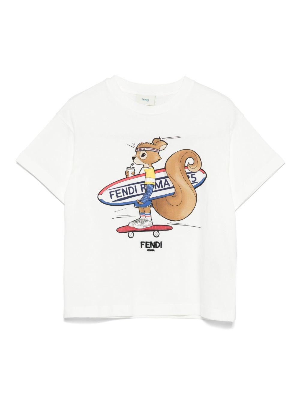 T-shirt per bambini Fendi Kids bianco con stampa grafica JUI196 7AJ F0TU9 FENDI KIDS