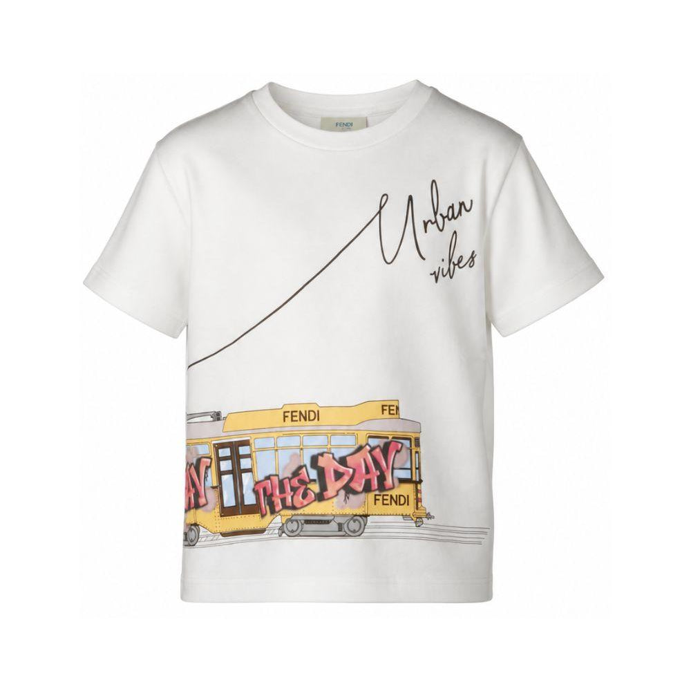 T-shirt per bambino Fendi Kids bianca con stampa grafica JMI525 AVWL F0TU9 FENDI KIDS