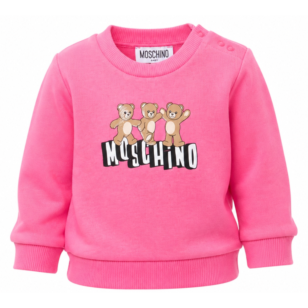 Felpa per neonata Moschino Kids rosa con stampa tre Teddy Bear MTF060LCA89 50533 MOSCHINO KIDS