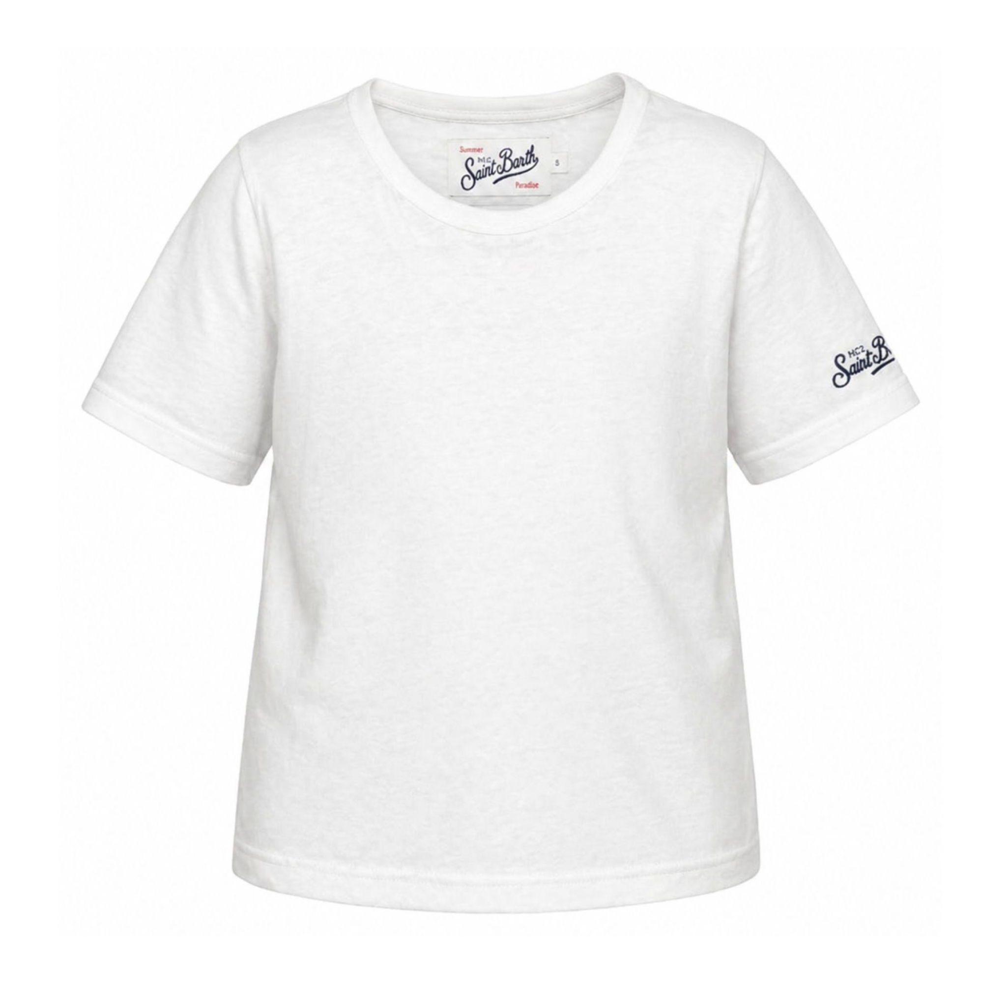 T-shirt per bambini MC2 Saint Barth Kids bianco con logo sulla manica ALE0002 01138L MC2 ST. BARTH KIDS