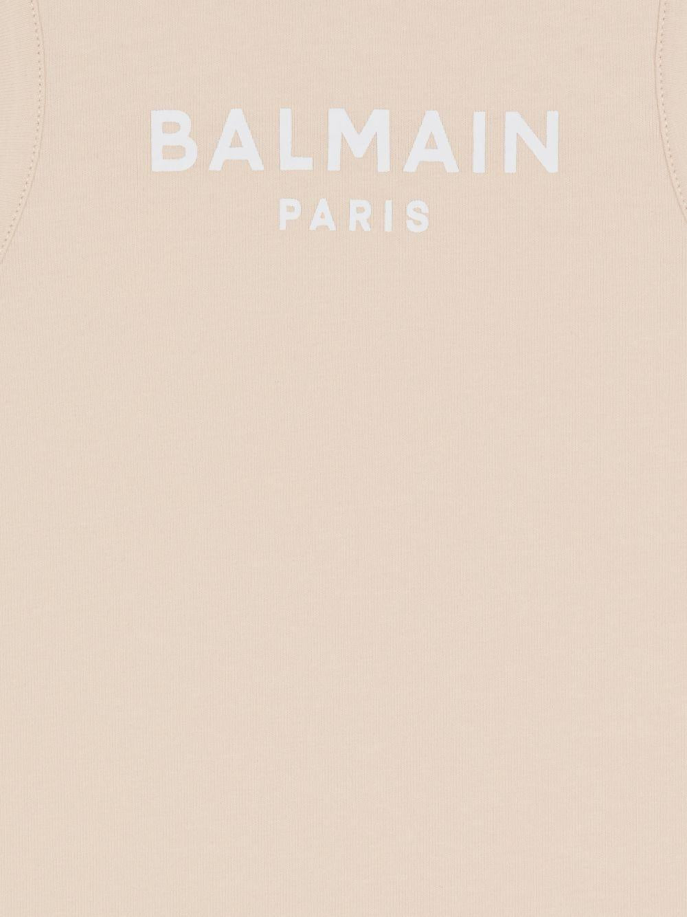 T-shirt per bambina Balmain Kids beige con logo stampato sul davanti BY8A12 Z3277 107BC BALMAIN KIDS