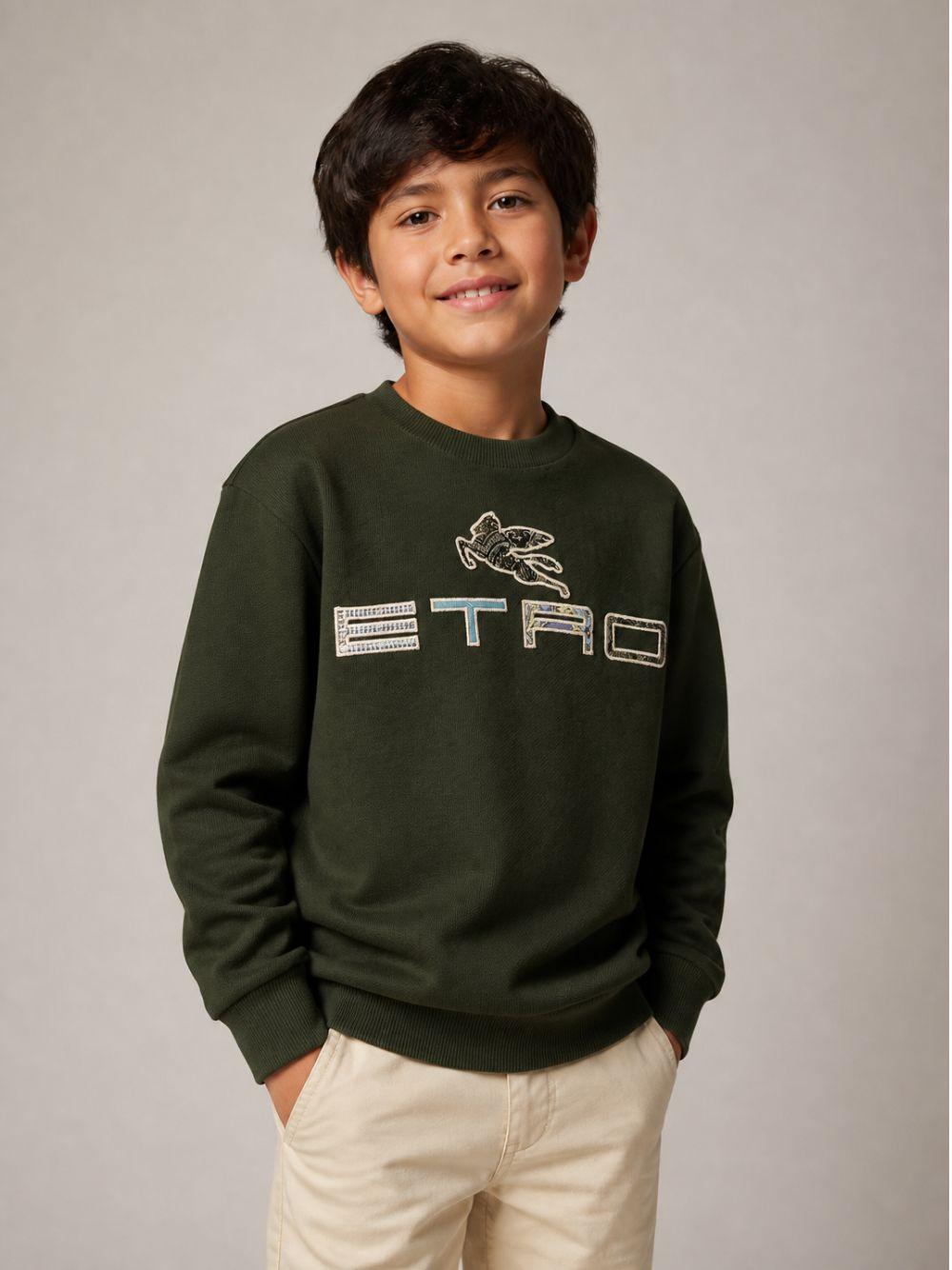 Felpa per bambino Etro Kids verde con logo sul davanti GZ4P20 Z3183 70J ETRO KIDS