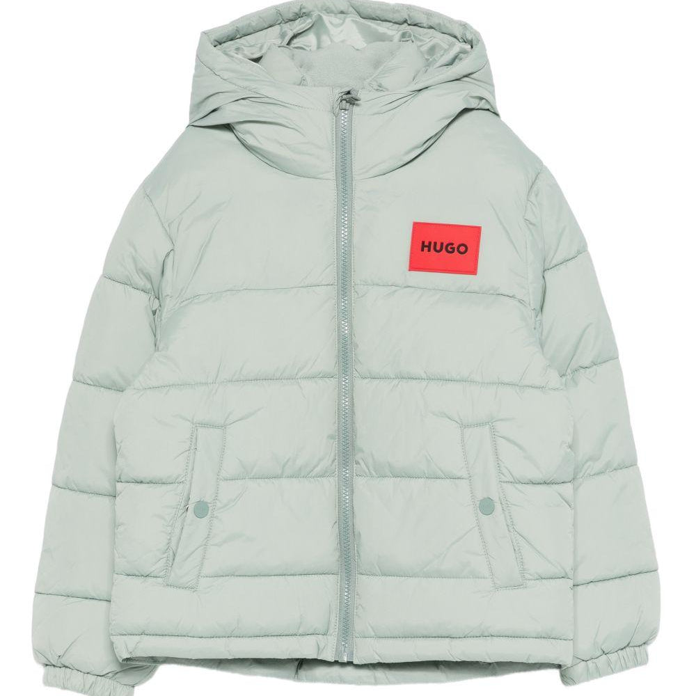 Impermeabile per bambino Hugo Kids verde con cappuccio e logo G00484 75F Hugo