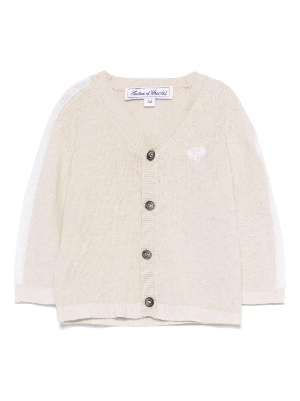 Cardigan per neonato Tartine Et Chocolat beige con ricamo e bordo a contrasto CA18051 17 TArtine & Chocolat