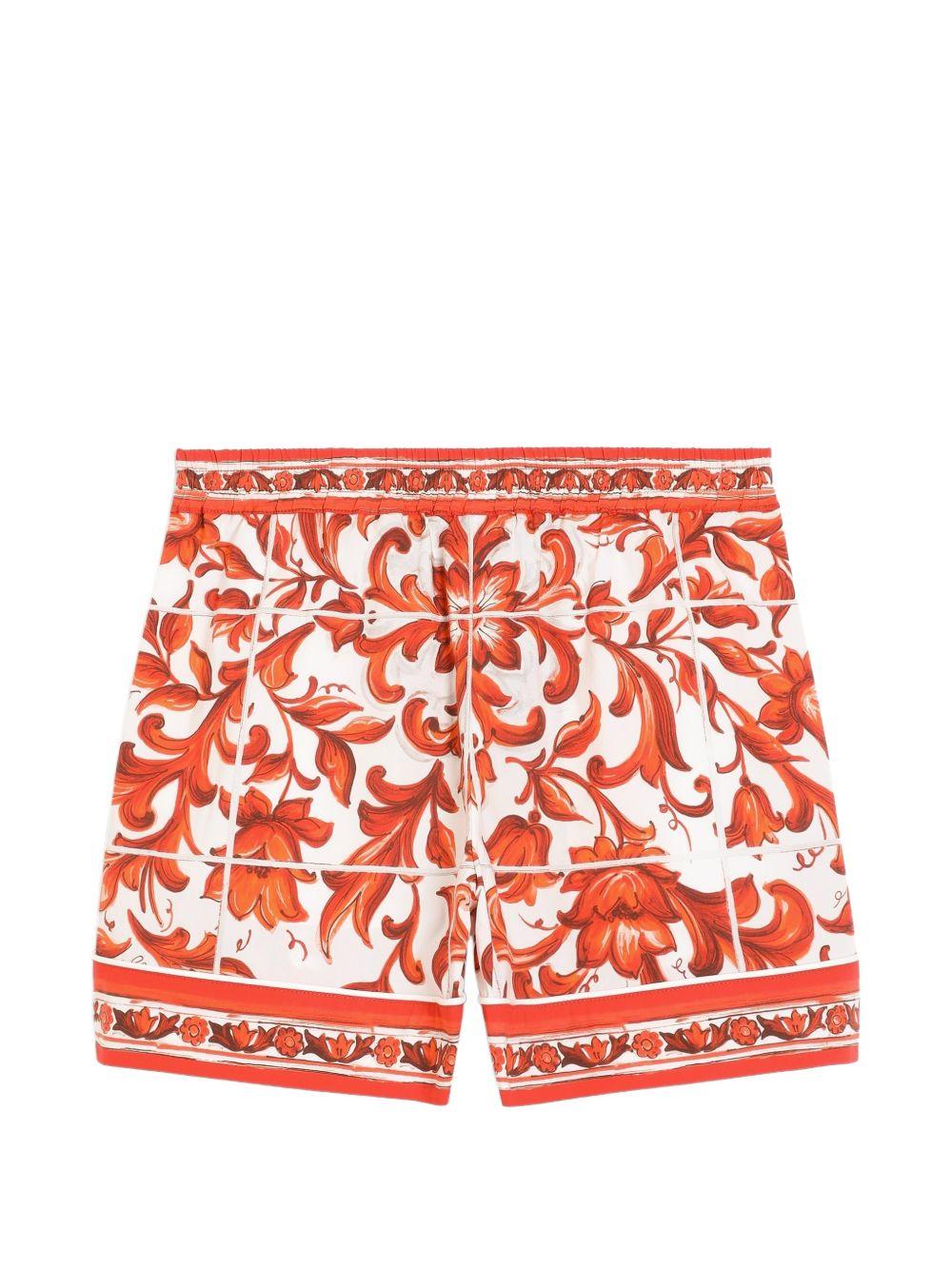 Shorts per bambina Dolce & Gabbana Kids arancione con motivo maiolica L52Q33 G7P4J IH3TN DOLCE & GABBANA KIDS