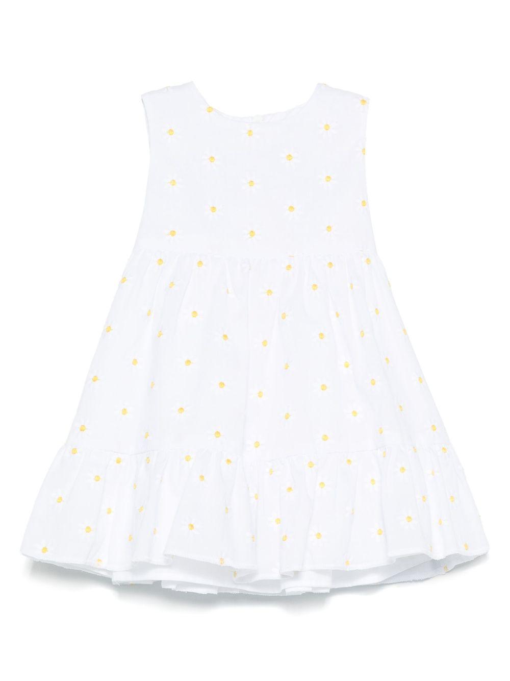 Abito per neonata Il Gufo bianco con ricamo a fiori con chiusura con nodo P25VA330C5053NB 010 IL GUFO