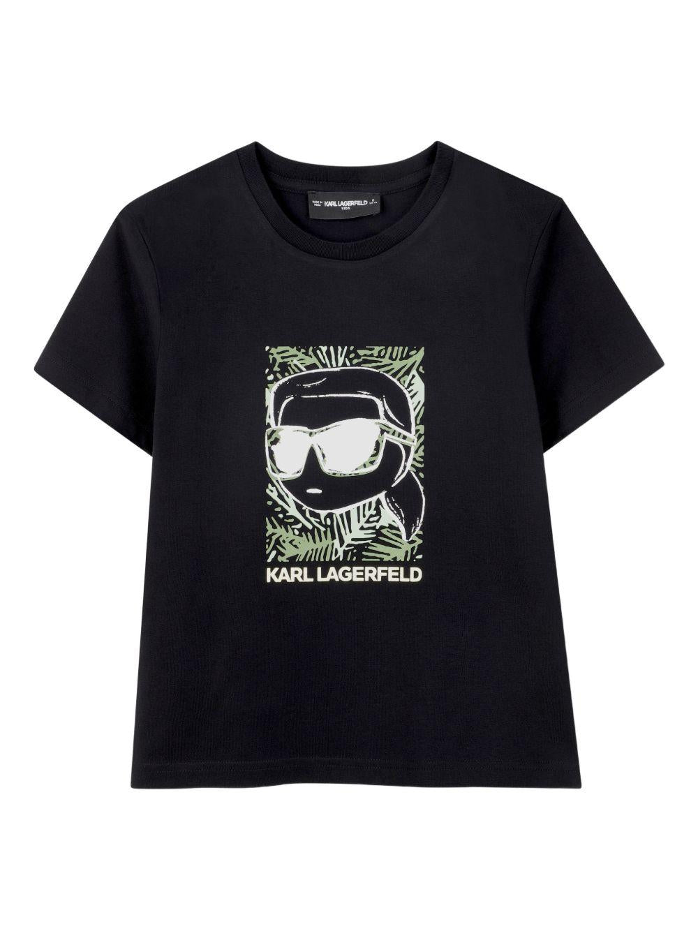 T-shirt per bambino Karl Lagerfeld Kids nera con stampa Karl sul davanti Z31094 09B KARL LAGERFELD KIDS
