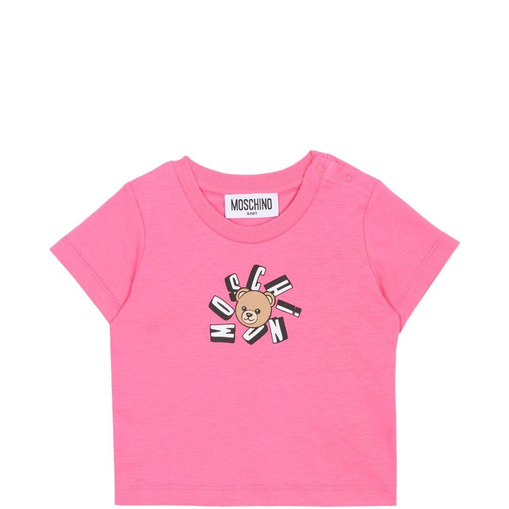 T-shirt per neonata Moschino Kids rosa con motivo Teddy Bear MXM047LAA02 50533 MOSCHINO KIDS