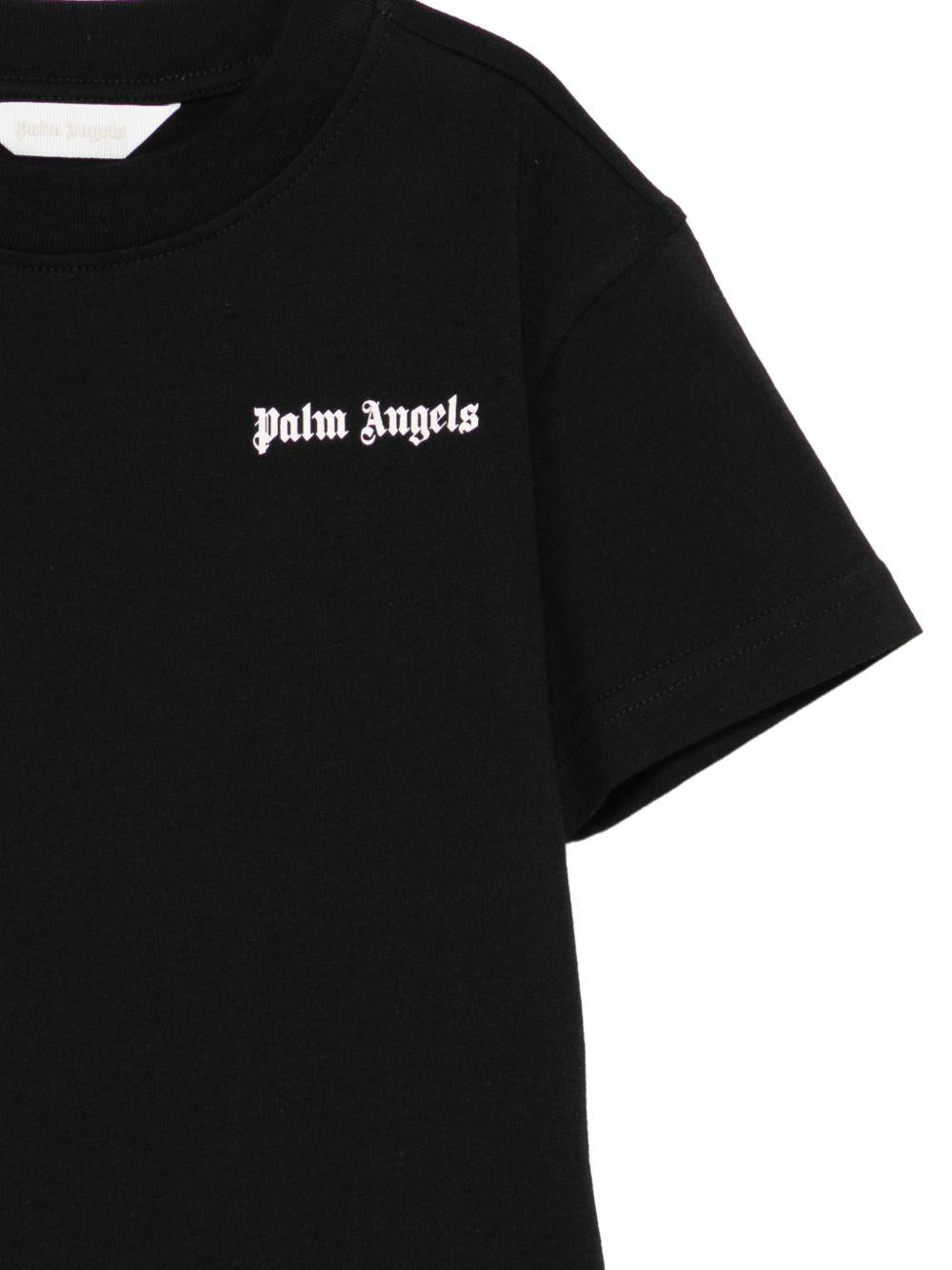 T-shirt per bambina Palm Angels Kids nera con logo sul davanti PGAA002S26JER003 110 PALM ANGELS KIDS