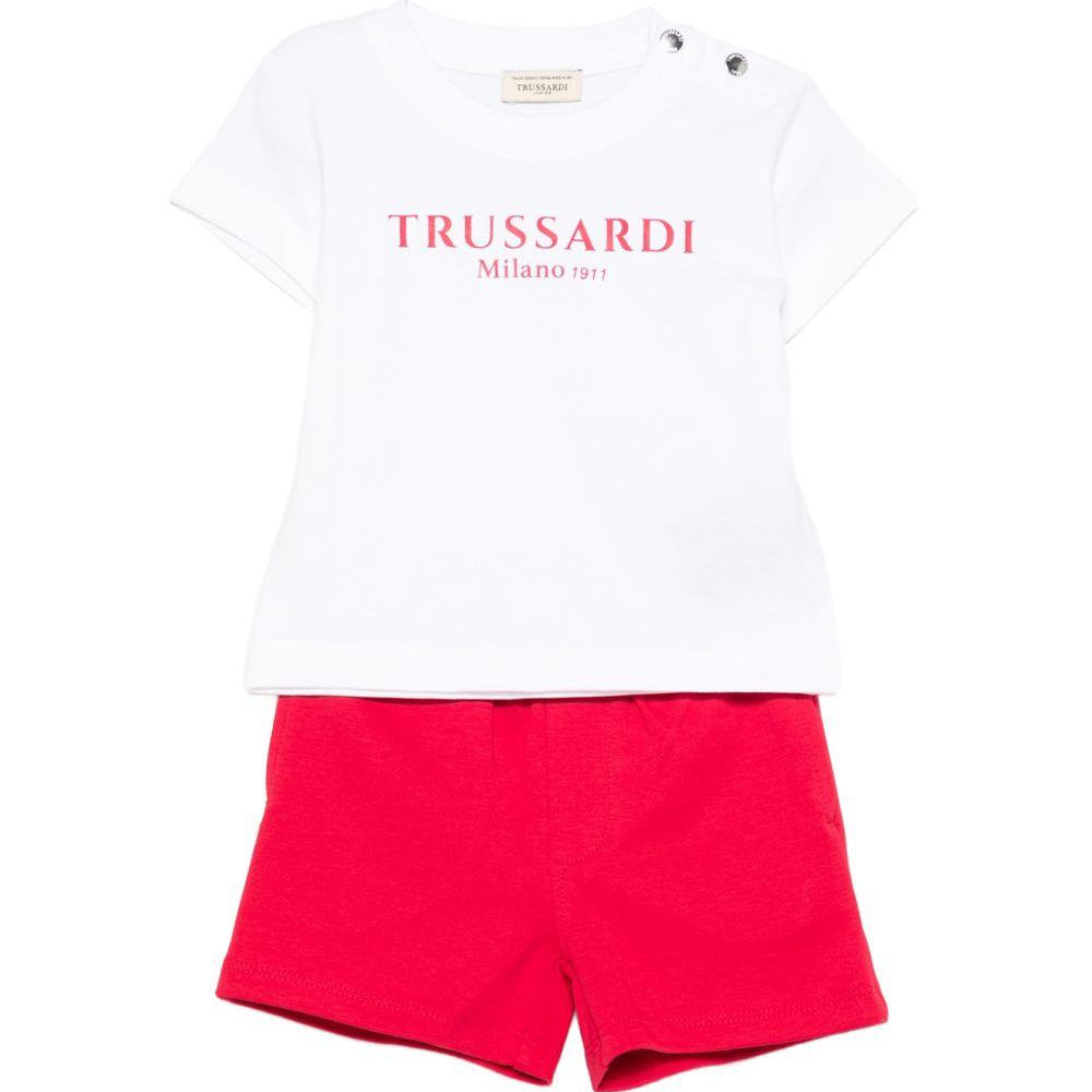 Set t-shirt e shorts per neonato TRUSSARDI JUNIOR bianco e rosso con stampa logo TIP26008CJ WHITE TRUSSARDI JUNIOR