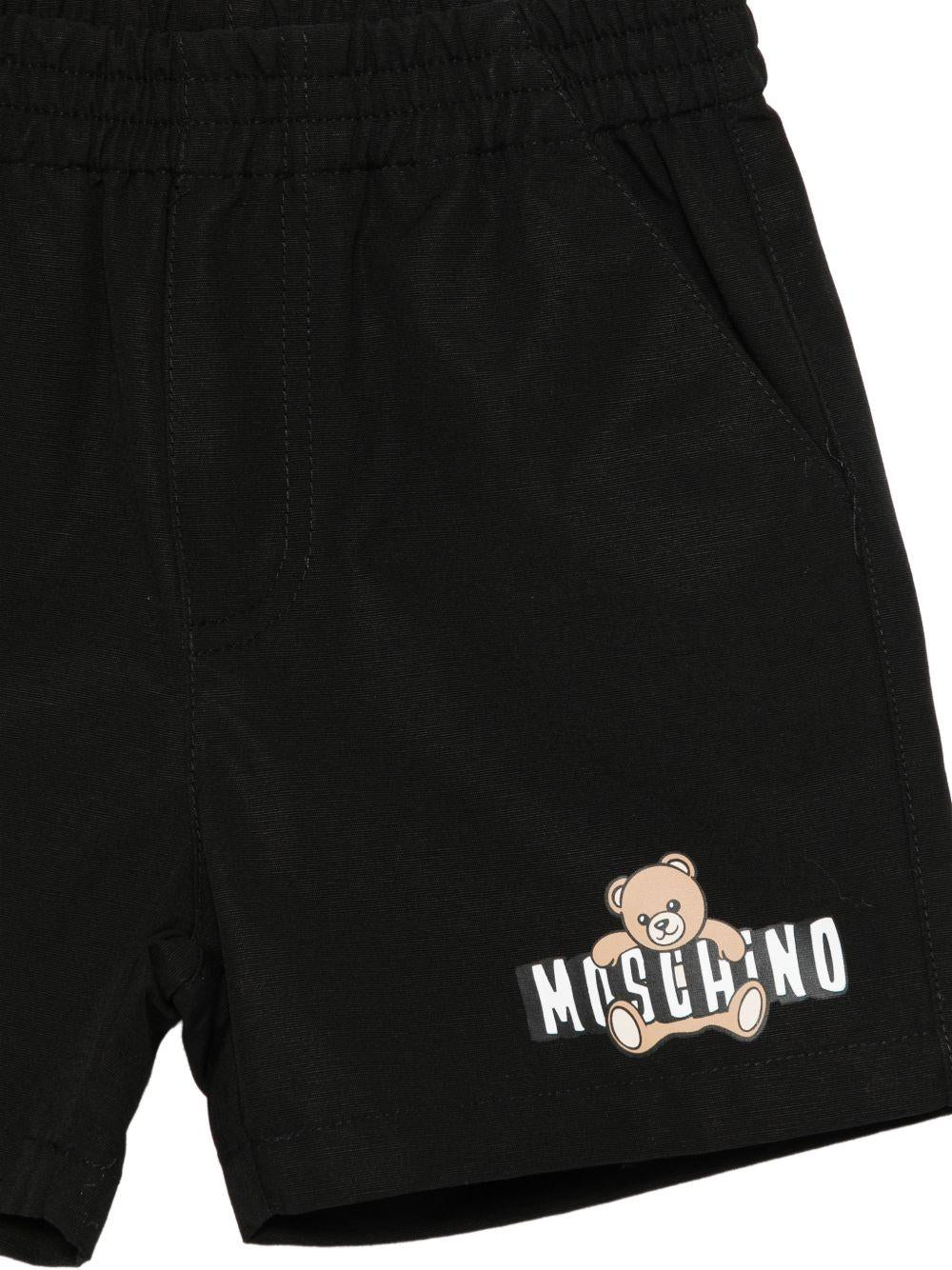 Shorts per neonati Moschino Kids neri con stampa Teddy Bear sul davanti MUQ01NLLA14 60100 MOSCHINO KIDS