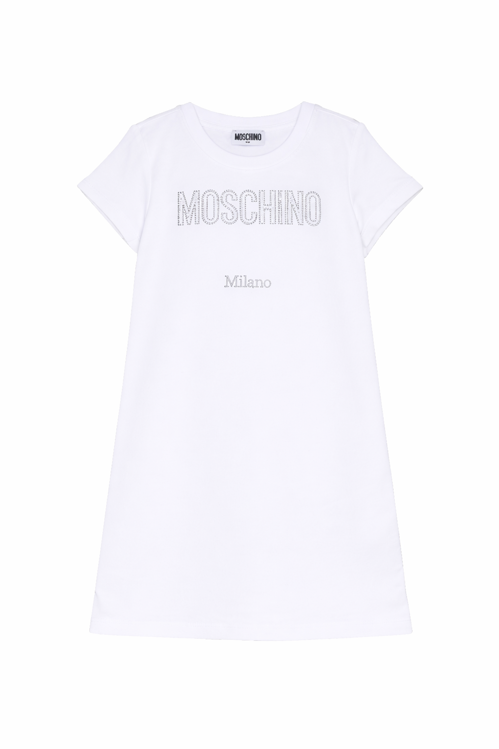 Abito per bambina Moschino Kids bianco con logo in strass HDV0HYLDA25 10101 MOSCHINO KIDS