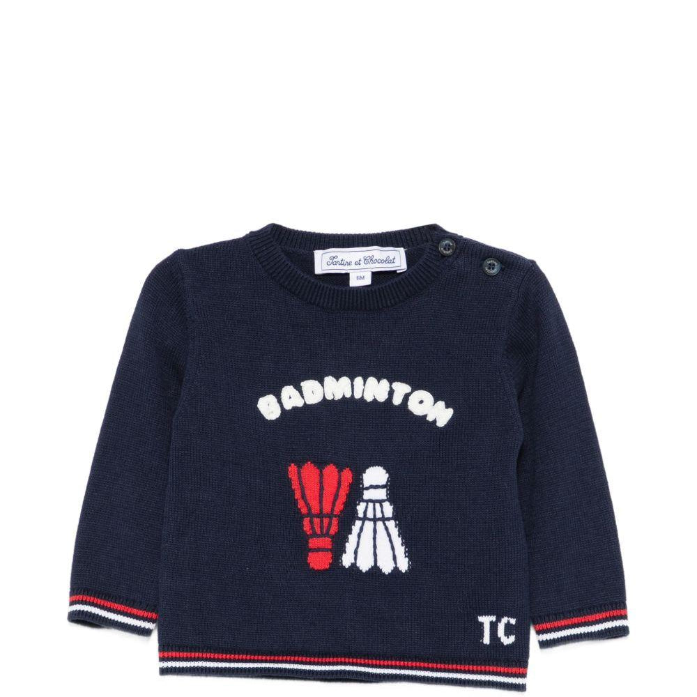 Maglione per neonato Tartine Et Chocolat blu con ricamo badminton CC18111 04 TArtine & Chocolat KIDS