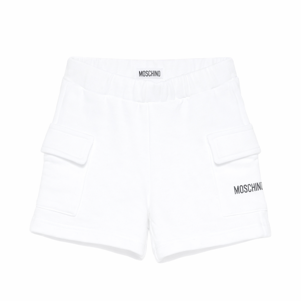 Shorts per neonato Moschino Kids bianchi con tasche applicate MUQ01VLCA88 10101 MOSCHINO KIDS