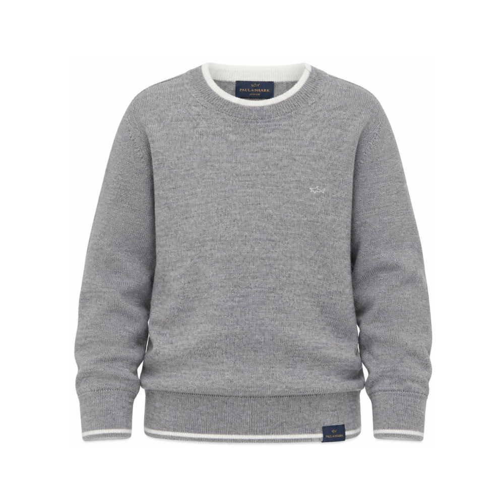 Maglione per bambino Paul & Shark Kids grigio con bordi a contrasto WUW005LHE88 60901 PAUL & SHARK KIDS