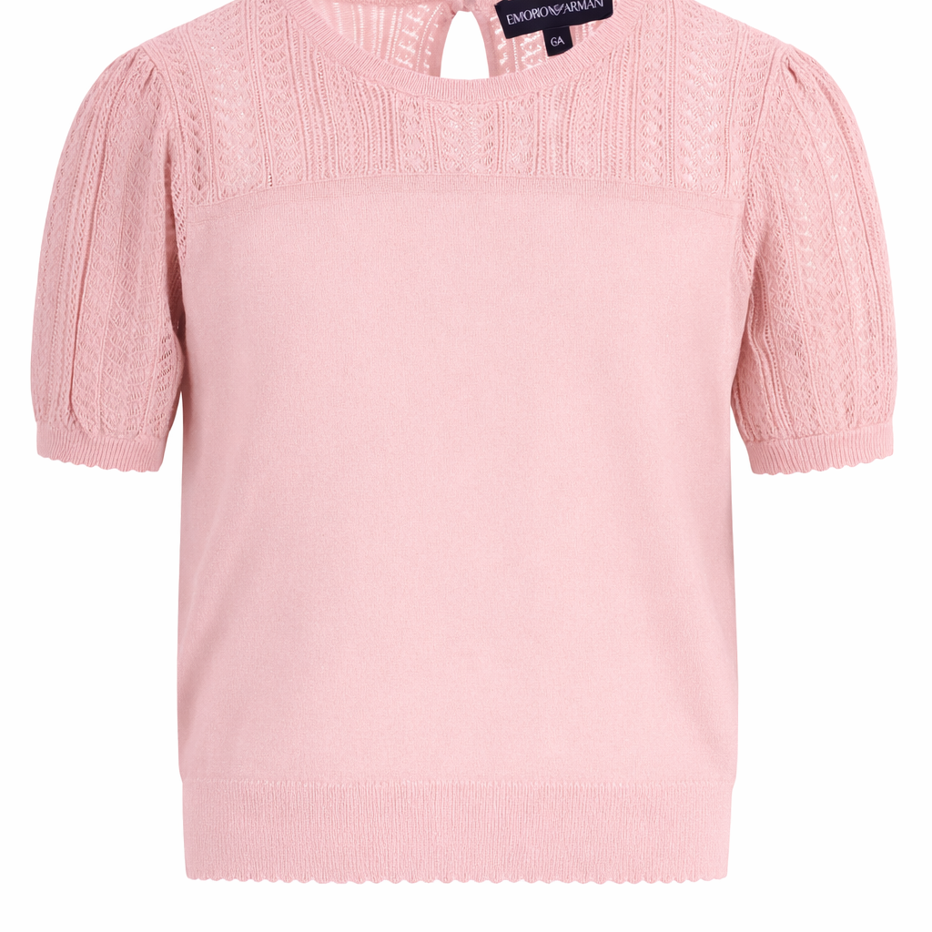 T-shirt per bambina Emporio Armani Kids rosa con maniche corte a sbuffo EG000778 AF22791 U4013 EMPORIO ARMANI KIDS