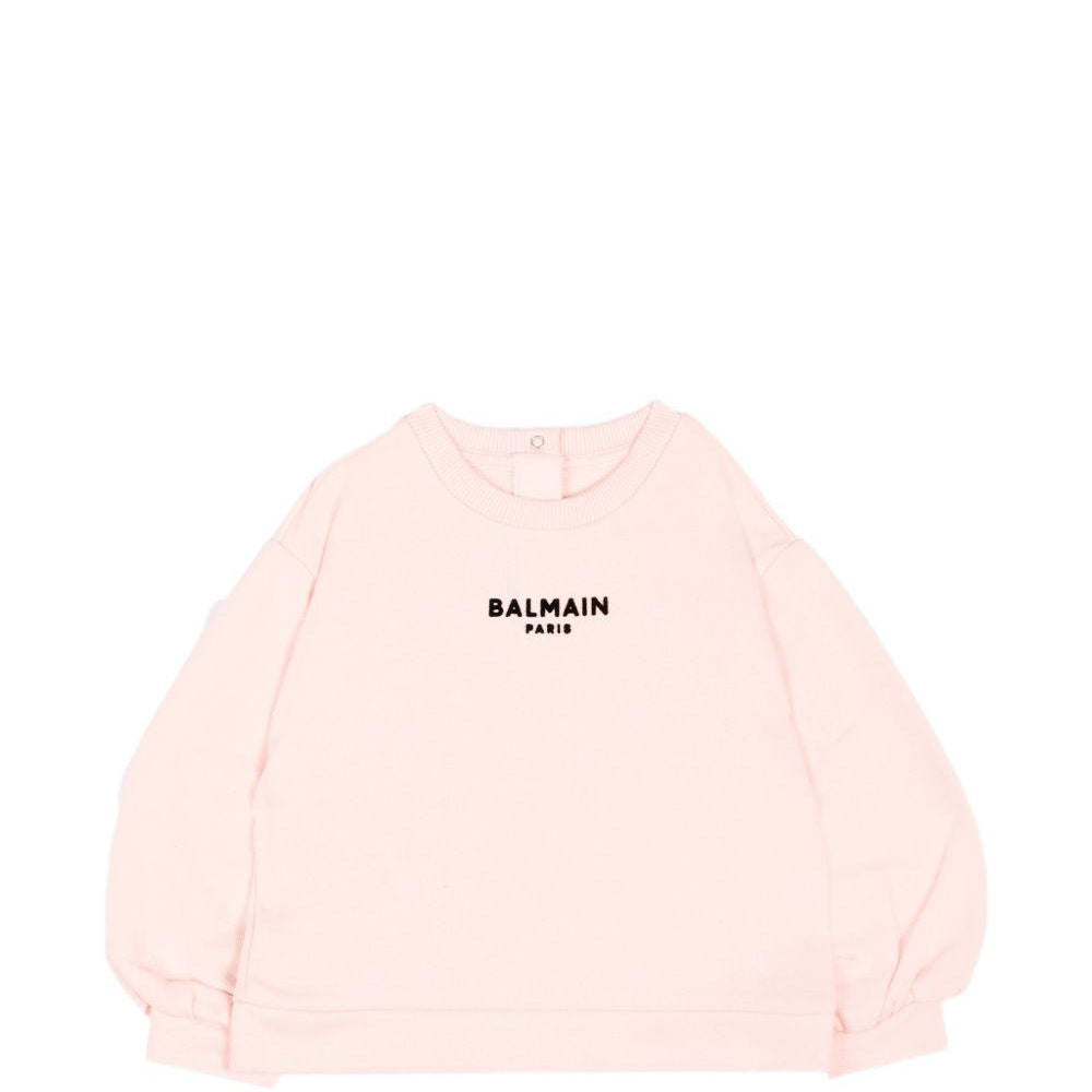 Felpa per neonata Balmain Kids rosa con stampa grafica sul davanti BZ4010 Z3183 508NE BALMAIN KIDS
