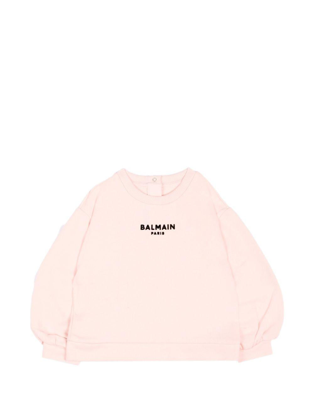 Felpa per neonata Balmain Kids rosa con stampa grafica sul davanti BZ4010 Z3183 508NE BALMAIN KIDS