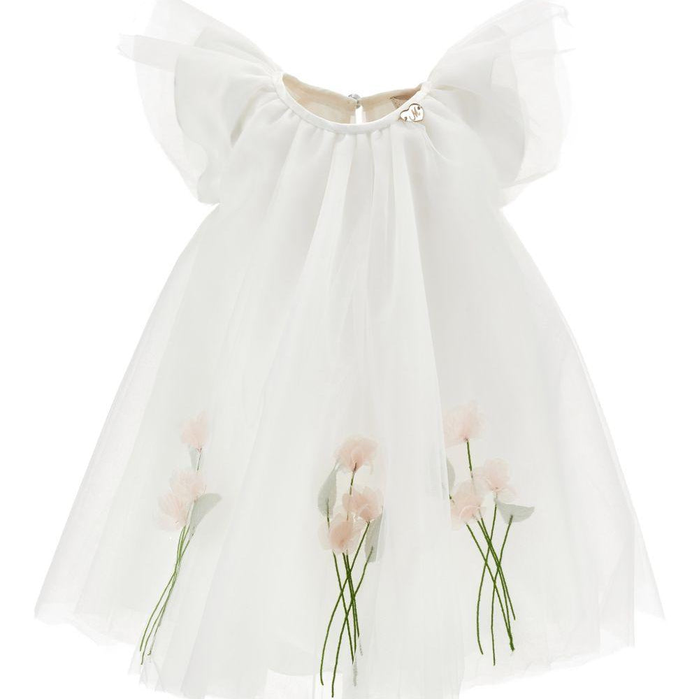 Abito per neonata Monnalisa bianco con dettaglio fiori 73G904 7747 0001 MONNALISA KIDS