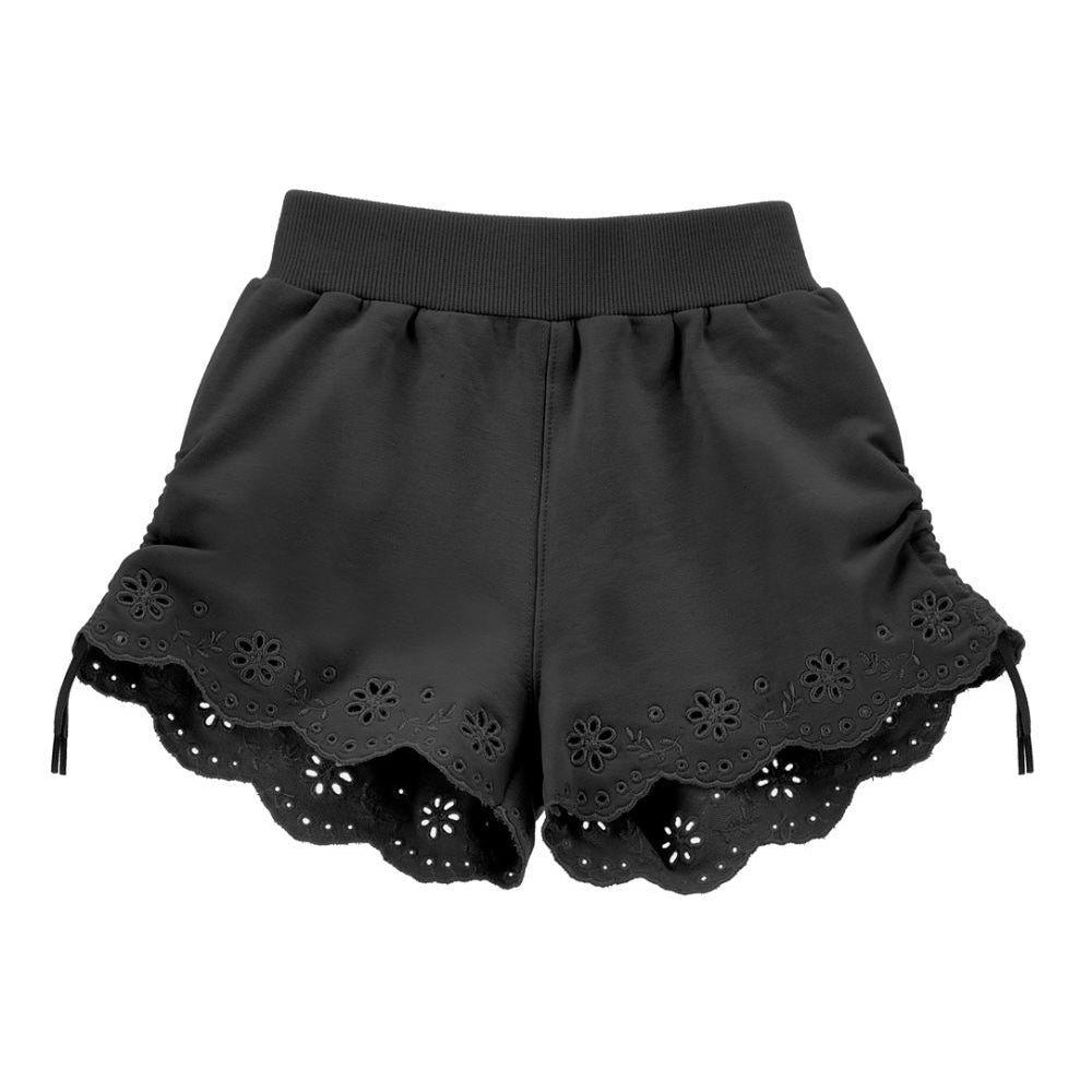 Shorts per bambina Monnalisa neri con orlo a smerlo 17G401 7014 0050 MONNALISA KIDS